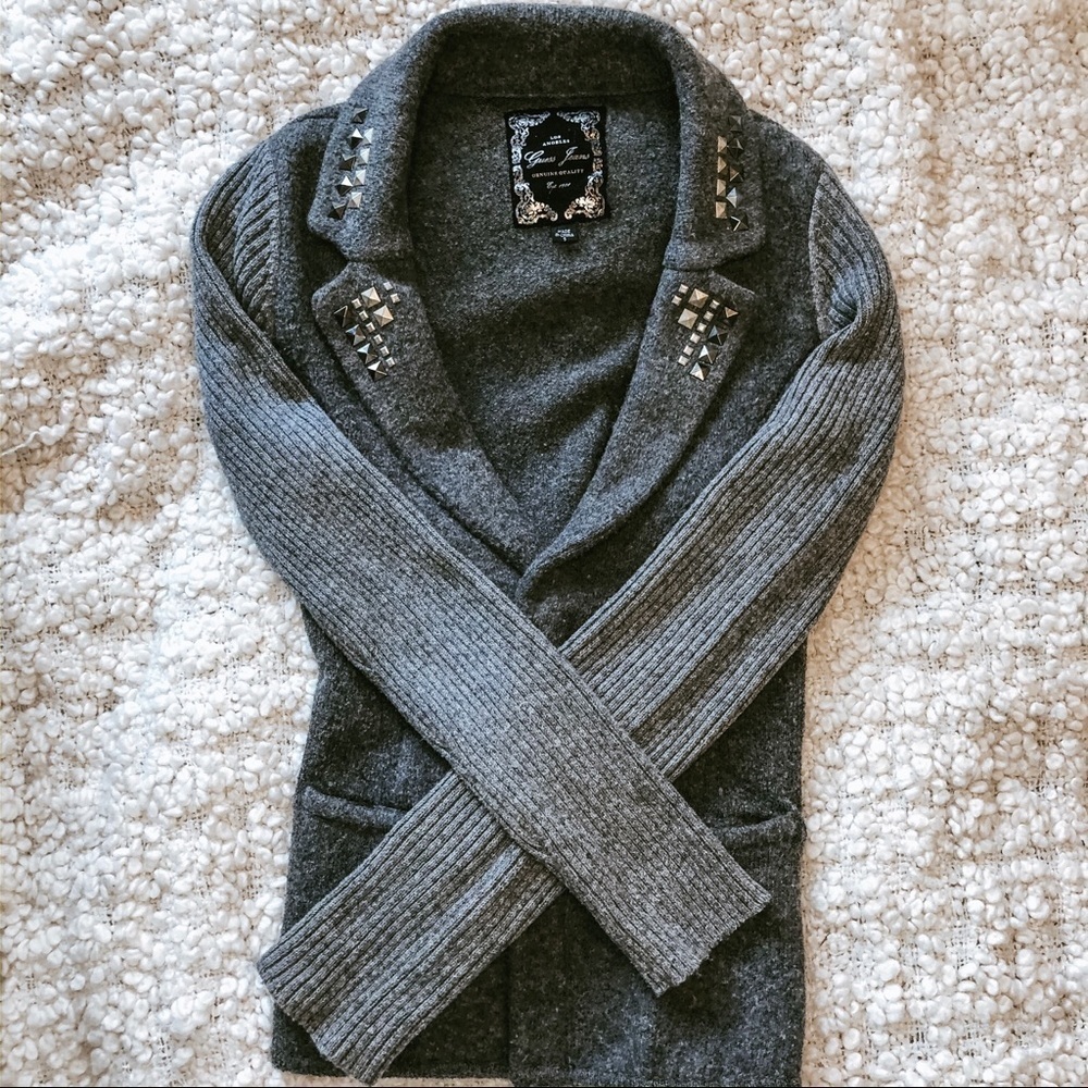 Guess Y2K Cotton & Wool Grey Knit Sweater Blazer small